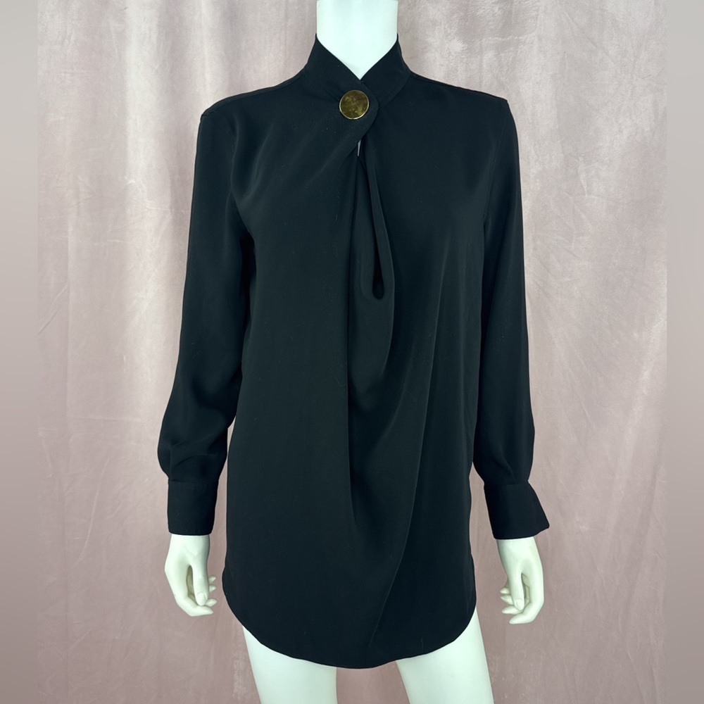 BABATON ARITZIA Womens Black Gold Button Blouse Long Sleeve Size XS Silky
